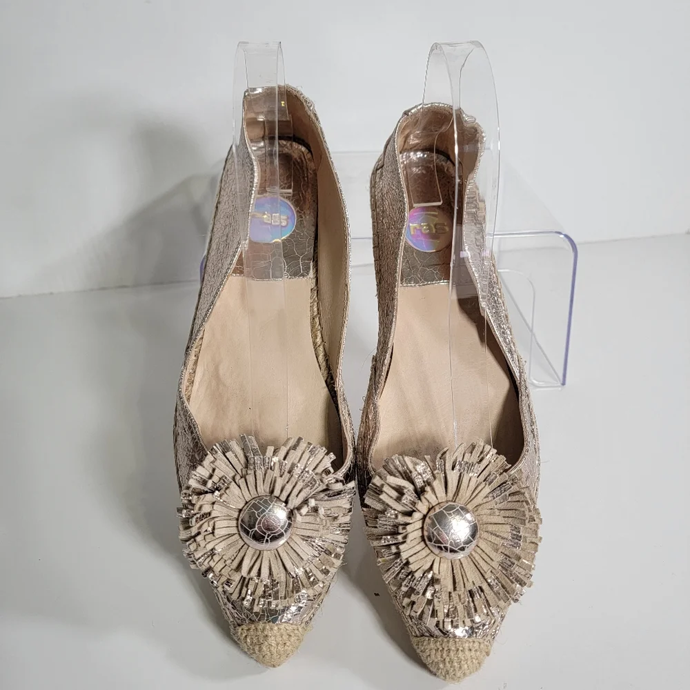 RAS Metallic Leather Espadrille Flats Size 39